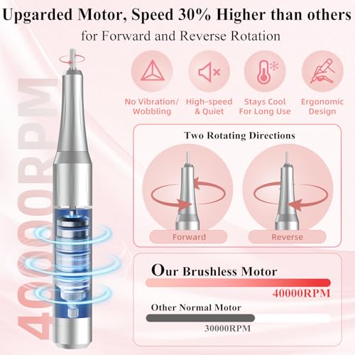 2-in-1 Nail Dust Collector & Electric Nail Drill File, Cordless Nail Machine with Stepless Speed Forward Reverse, 5 Suction Mode 4000RPM Dust Collector Nail Tech 6000mAh Rechargeable for Home Salon