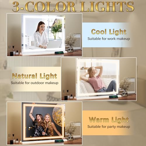 ROLOVE 23x18 Lighted Vanity Mirror, 3-Color Dimmable LED