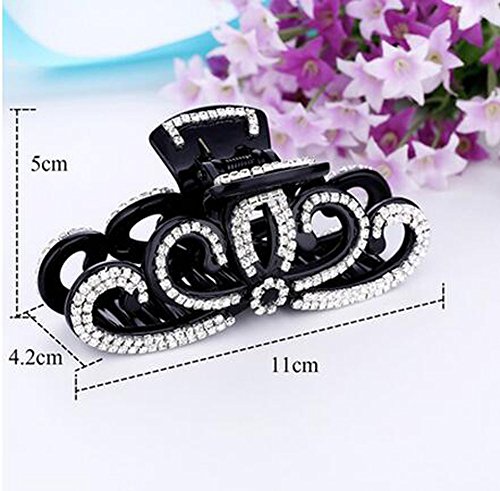 Suoirblss Women Lady Rhinestones Large Hair Claw Clip Hairpin Jaw Clips Thick Hair Accessories (Black)