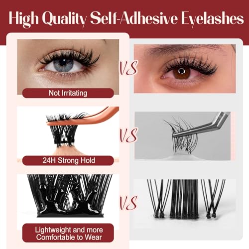 Higu clace Self Adhesive Eyelashes Volume Pre Glued lash clusters kit Mix 10-16mm, Preglued Eyelash No Glue Needed Easy to Use, DIY Eyelash clusters(AD11)