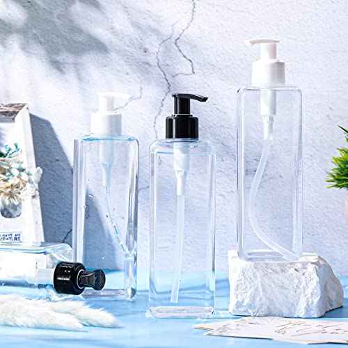 Zubebe 32 Pcs 16 oz Empty Plastic Pump Bottles Lotion Bottles with Black White Pumps Clear Square Lotion Dispenser Refillable Shampoo Container for Massage Oil Liquid Soap Face Cream Moisturizer