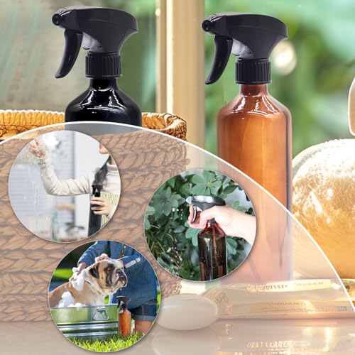 OFFIDIX Glass Spray Bottles for Cleaning,16 OZ 2 Pack Continuous Empty Water Mister Spray Bottles for Hair,Plants Mister,Adjustable Nozzle,Black