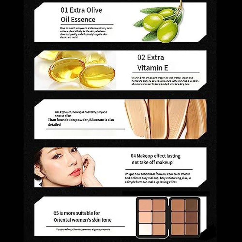 12-Color Full Coverage Concealer Palette with Brushes
