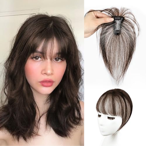 Vigorous Clip in Bangs Real Human Hair 360° Cover Bangs Hair Clip, Wipsy Bangs Reddish Brown Hair Clip on Bangs for Women (Mocha Brown)