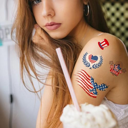 Tazimi 4th of July Temporary Tattoos - 16 Patriotic Sleeves