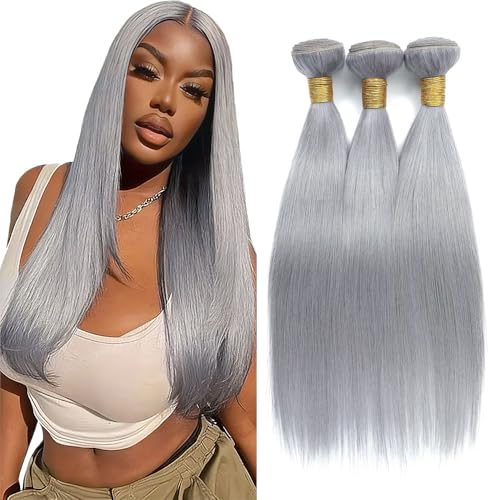 Brazilian Silver Grey Straight Hair 3 Bundles 28 30 32 Inch
