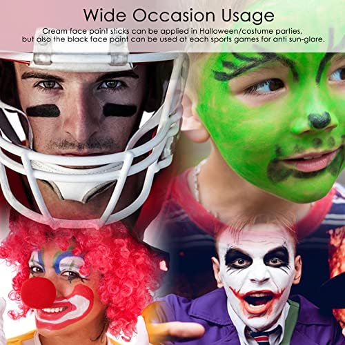 3 Colors White Black Green Face Body Paint Stick, Eye Black Lipstick Face Paint for Baseball/Football/Halloween/Costume Parties Accessories Vampire/Witch/Clown Makeup Face& Body Paint