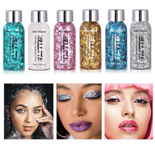 BIO-Dimot Face & Body Glitter Gel, 30ml Chunky Sparkle Makeup Gel for Eyes, Hair & Skin ? Easy-Apply, Long-Lasting Shimmer for Parties, Festivals & Costumes