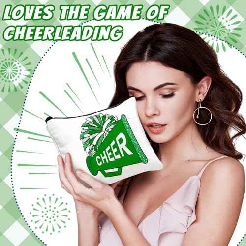 20 Pcs Cheer Makeup Bag Cheer Teams Gifts Canvas Makeup Case Cheerleader Teams Gifts Zipper Pouch for cheerleading Teammates Party Supplies(Green)