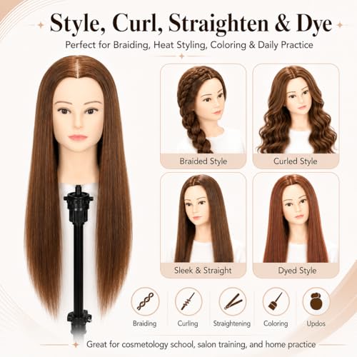 100% Human Hair Mannequin Head 20 Inch with Clamp