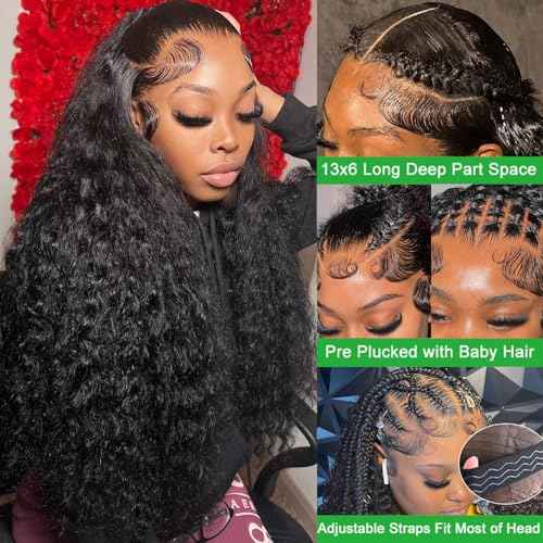 30 Inch Deep Wave Wig 13x6 Lace Frontal Deep Wave Wigs Human Hair 200% Density Pre Plucked Lace Front Wigs for Women 13x6 Lace Curly Human Hair Wig Deep Wave Glueless Wig