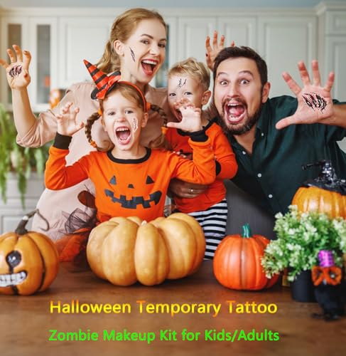 Halloween Scar Temporary Tattoos - 8 Sheet Waterproof Zombie Makeup