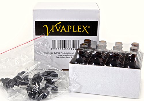 Vivaplex 2 oz Amber Glass Bottles with Droppers - 12 Pack