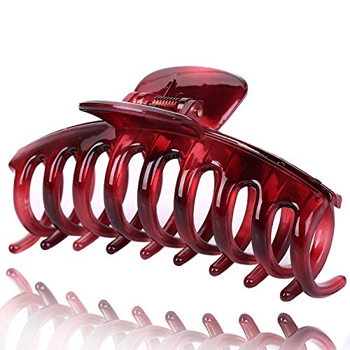 Pack of 2 Liasun 4.3" Jelly Color Hair Claw Clip-Acrylic Strong Holding Power Hair Clips Hairgrip for Women and Girls Hair Barrettes for Medium or Long Hair (Blue+Wine Red)