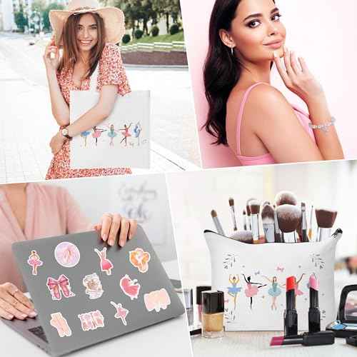 Y1tvei Cute Ballerina Canvas Bags Kit- Ballet Dancing Girl Recital Gifts with Tote bag Makeup Pouch Stickers Bracelet Card
