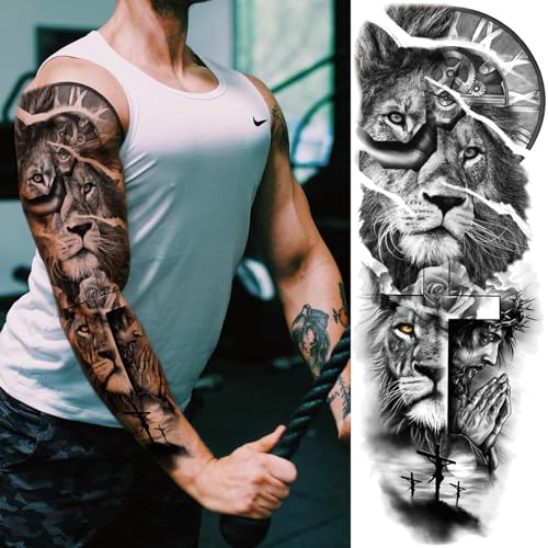 Christian Cross Temporary Tattoo Sleeve - 6 Sheets Religious Jesus Design