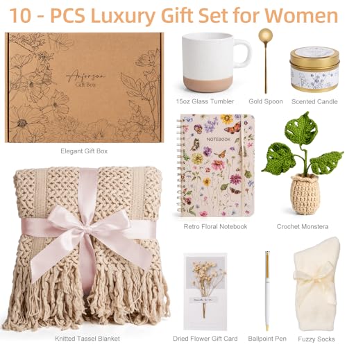 Gift Baskets for Women, Birthday Gifts for Women, Self Care Gift Baskets Care Package, Thank You, Get Well, Sympathy Inspirational Friendship Gifts for Mom, Grandma, Sister,Friends, Girls