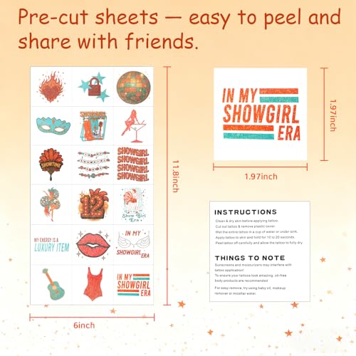 36pcs Showgirl Themed Temporary Tattoos ? Sparkling Show Girl Era Party Favors Supplies