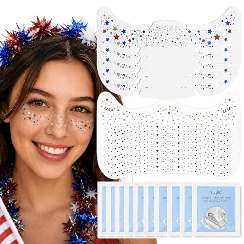 Patriotic Glitter Freckle Tattoos - 10pc Kit + Remover Wipes