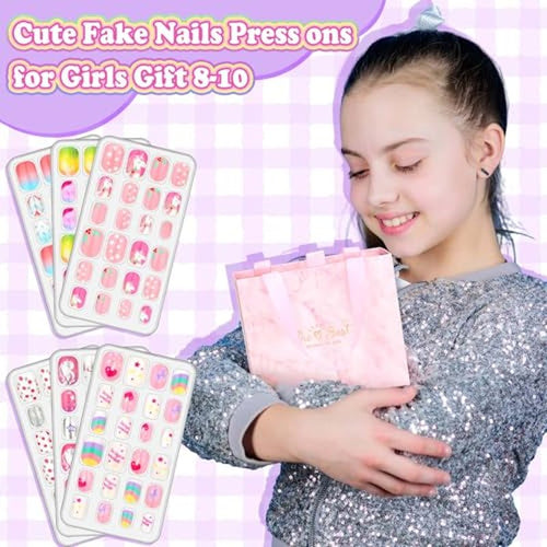 144 Pcs Press On Nails for Kids Girls with Glue Kit