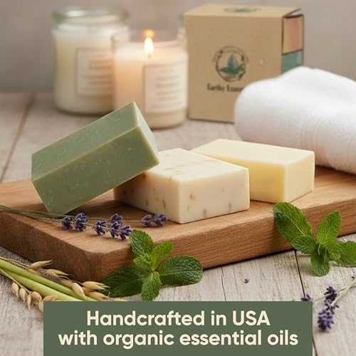 Organic Bar Soap Set ? Handmade Natural Soap Bars with Essential Oils ? Oatmeal Lavender, Lemongrass & Green Tea Peppermint (3.25 oz Each, 3 Bars)