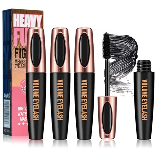 4D Silk Fiber Lash Mascara, Voluminous Fiber Mascara Waterproof & Smudge-Proof Long-Lasting 24 Hours No Flaking Longer Thicker Eyelashes, No Clumping, Extension Stays On All Day(3Packs)