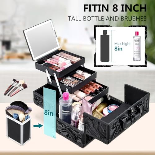 LED Lighted Makeup Case with Mirror - 11.6" Portable Organizer