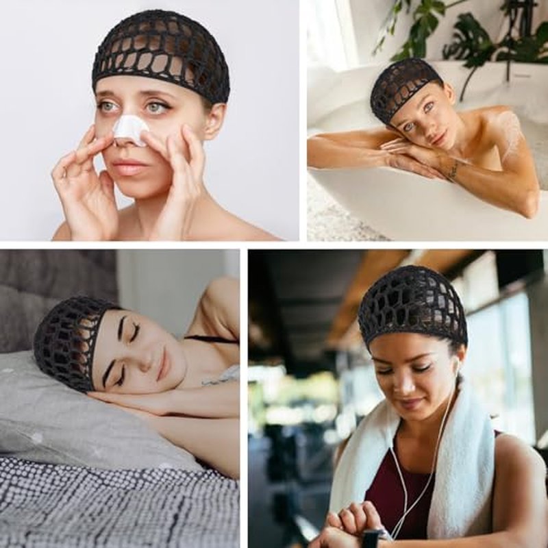 2-Pack Black Crochet Mesh Wig Cap with Lift Strap for Curly Hair