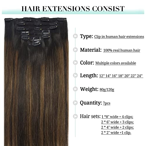 DOORES Balayage Dark Brown to Chestnut Brown Remy Clip-In Hair Extensions - 120g, 7pcs, 18 Inch