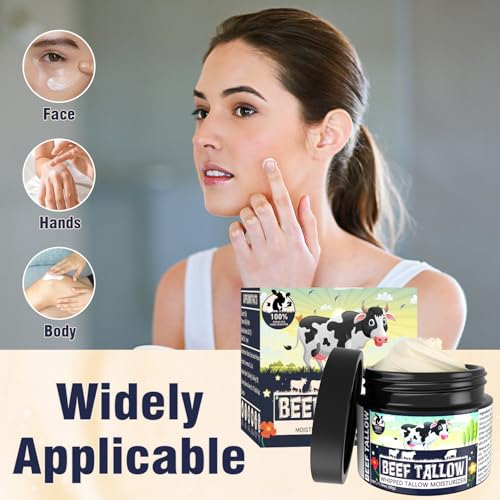 Beef Tallow Face Moisturiser - 100% Grass Fed Beef Tallow for Skin Care - Natural Handmade Lotion Whipped Beef Tallow Cream for Face & Body Sensitive Skin (New Black)