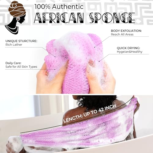 RelaxScene African Net Sponge Back Scrubber - Seawave & Lilac Exfoliating Loofah 2 Pack
