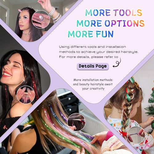Hair Tinsel Kit - 18 Colors, 8600 Strands, Heat Resistant, 48 Inches