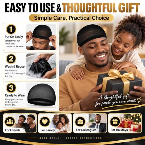 Ramede Stocking Wave Cap for Men Women Wig Caps - Black, 6