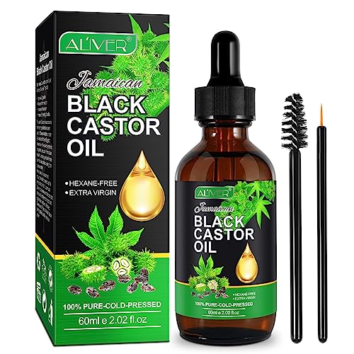 Jamaican Black Castor Oil,100% Natural Premium Organic Cold Pressed Unrefined Castor Oil,for Eyelashes & Eyebrows Hair Growth Thicker,Body Face Skin Nourish, Relaxation Sore Muscles,60ML