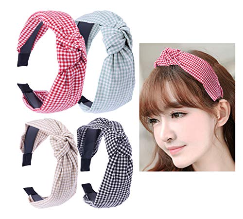 4-Pack Gingham Turban Headbands – Non-Stretch 13cm Active Hair Accessories