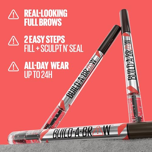 Maybelline Build-A-Brow 2-in-1 Brow Pen and Sealing Eyebrow Gel, Eyebrow Makeup for Real-Looking, Fuller Brows, Ash Brown, 1 Count