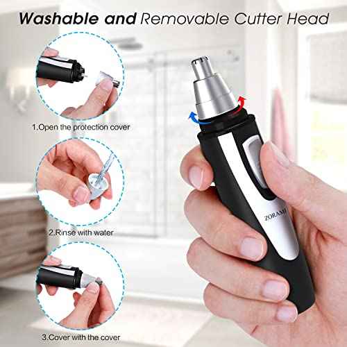 Ear and Nose Hair Trimmer Clipper - 2025 Professional Painless Eyebrow & Facial Hair Trimmer for Men Women, Battery-Operated Trimmer with IPX7 Waterproof, Dual Edge Blades for Easy Cleansing Black