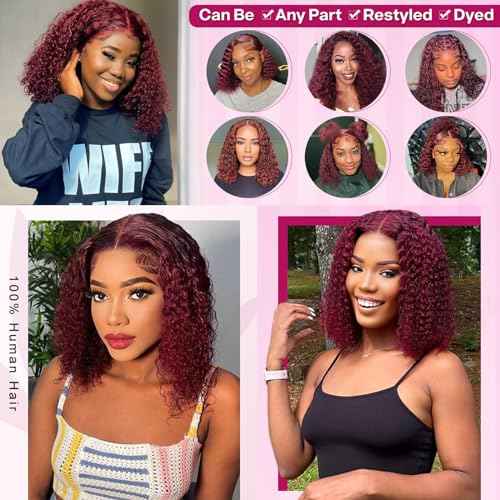 10 Inch 99J Burgundy Deep Wave Curly Bob Wig for Black Women 180% Density Human Hair 13x4 HD Lace Front Wigs