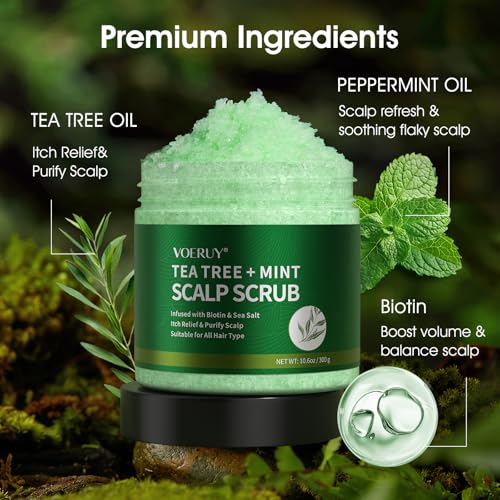 VOERUY Tea Tree Scalp Scrub with Mint Oil & Massager - 10.6oz