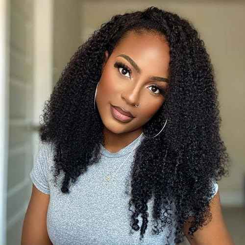 Half Wig Curly Human Hair 200 Density Upgrade 3 IN 1 Half Wigfor Black Women Kinky Curly Beginner Friendly Drawstring Seamless Flip Headband Wig 24 Inch