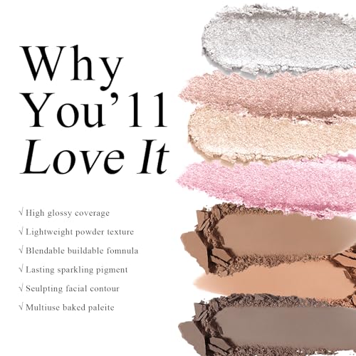 Baked Highlighter Palette with Brush - 4 Shades Pink