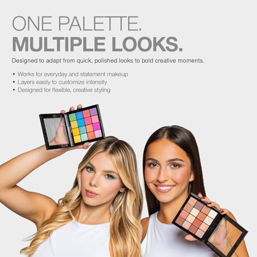Palladio Ultimate Pro Eyeshadow Makeup Palette, 16 High-Pigmented Powder Colors, Matte, Shimmer, Satin Finishes, Natural Nudes