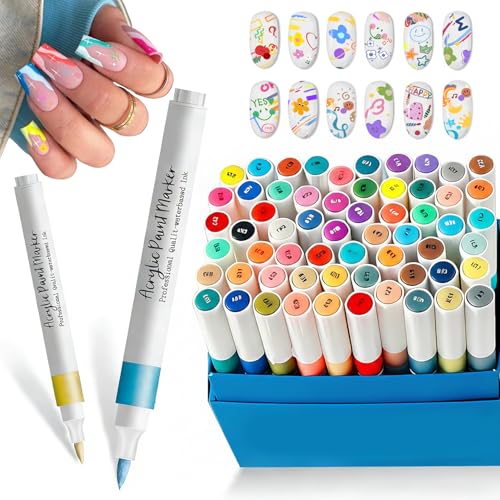 Nail Art Pens Set, 60 Colors Nail Art Markers Polish Pens for Painting Nails, Acrylic Paint Drawing Painting Dotting Markers Pen Quick Drying Nail Art Design Manicure Tools