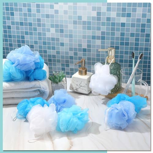 CHENGU 80 Pcs Loofah Bulk Sponge Bath Sponges for Shower, Blue Series, Polyethylene Mesh, Natural Fiber Synthetic Style, 20g Each