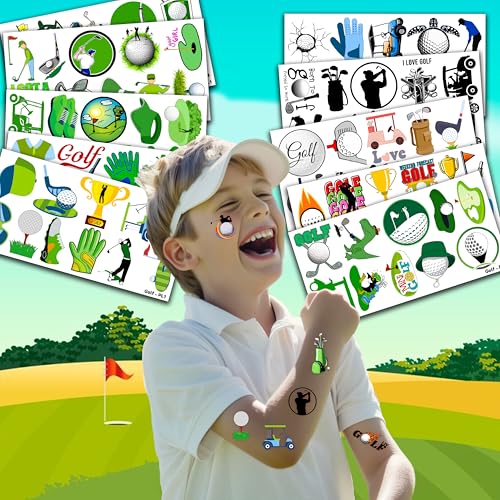 103 PCS Golf Ball Club Temporary Tattoos Themed Birthday Party Decorations Favors Supplies Decor Cute Sports Par-Tee Time Tattoo Stickers Gifts For Boys Girls Class Prizes Rewards Cartoon