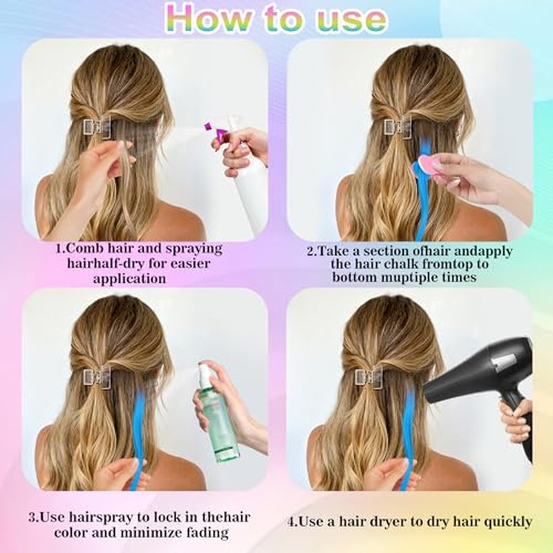 10 Vibrant Temporary Hair Chalk Kit for Women - Washable Color