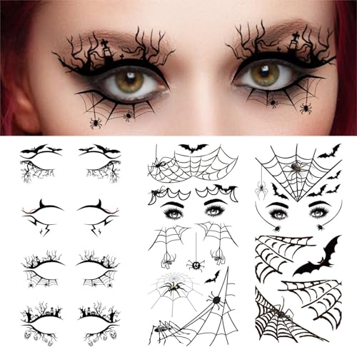 Halloween Eye Shadow Stickers 4 Pairs Spider Web Bat Tattoo