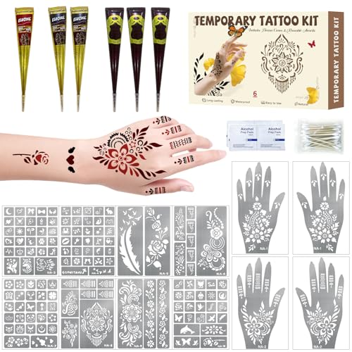 Henna Tattoo Stencil Kit with 136 Stencils & 6 Inks