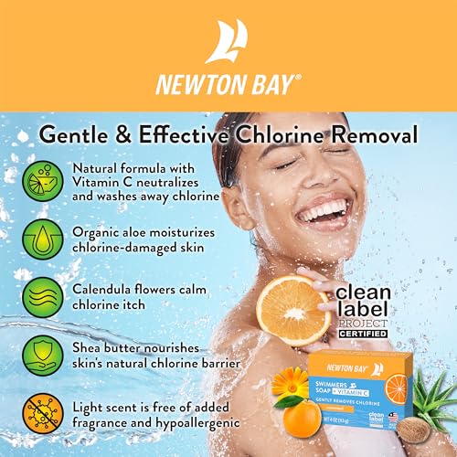 Swimmers Soap + Vitamin C | All Natural Body and Face Wash Soap Bar | Neutralizes and Washes Away Chlorine After Swimming | Revitalizes Sensitive Skin | 2-Pack of 4 Ounce Soap Bars