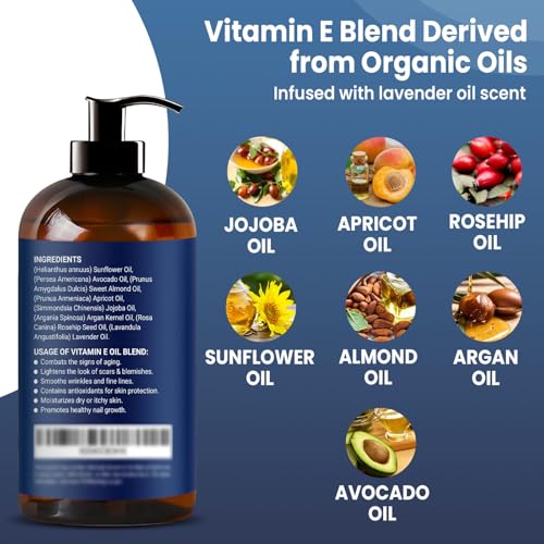 Organic Vitamin E Oil Blend 8 fl oz - Made from Pure, Natural Oils for Skin, Scars & Face - Aceite de Vitamina E - Nexon Botanics